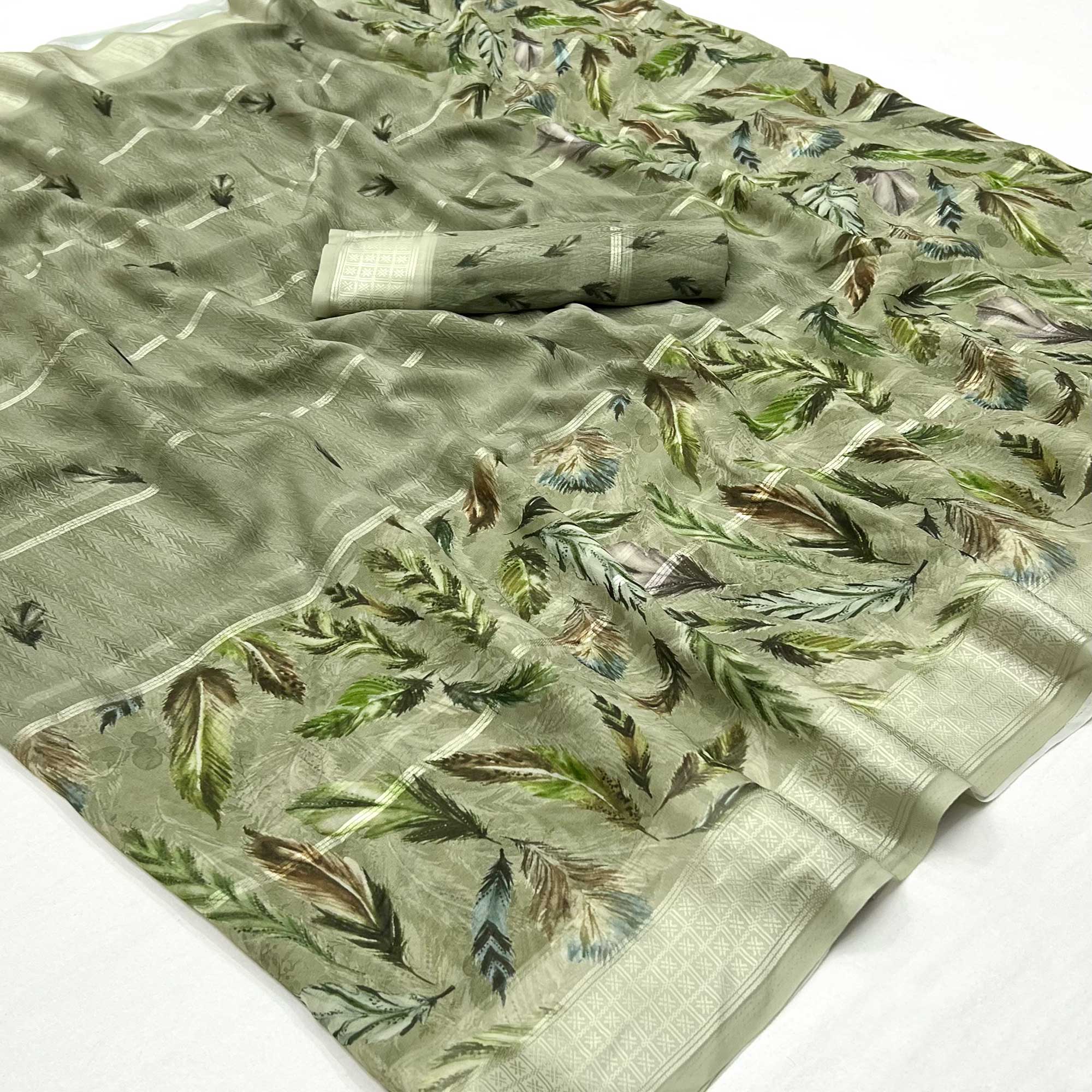 Green Digital Printed Viscose Saree