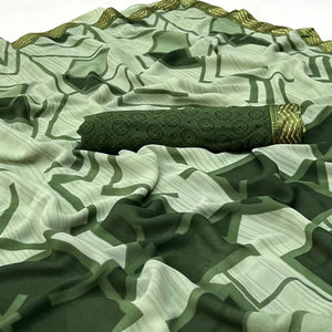 Pista Green Geometric Printed Georgette Saree