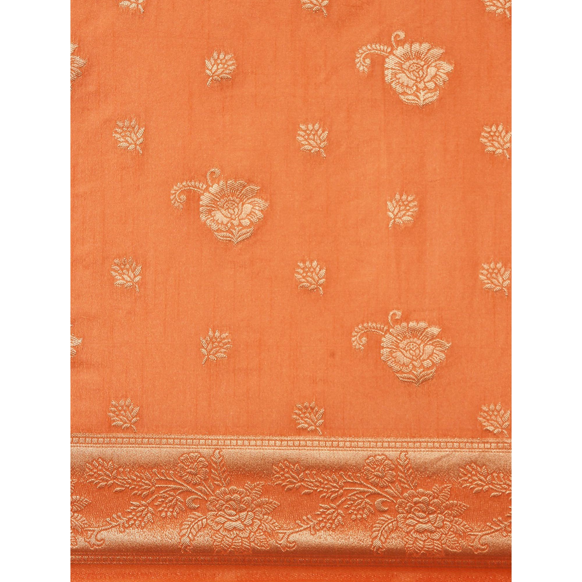 Orange Woven Kanjivaram Silk Saree WithTassels