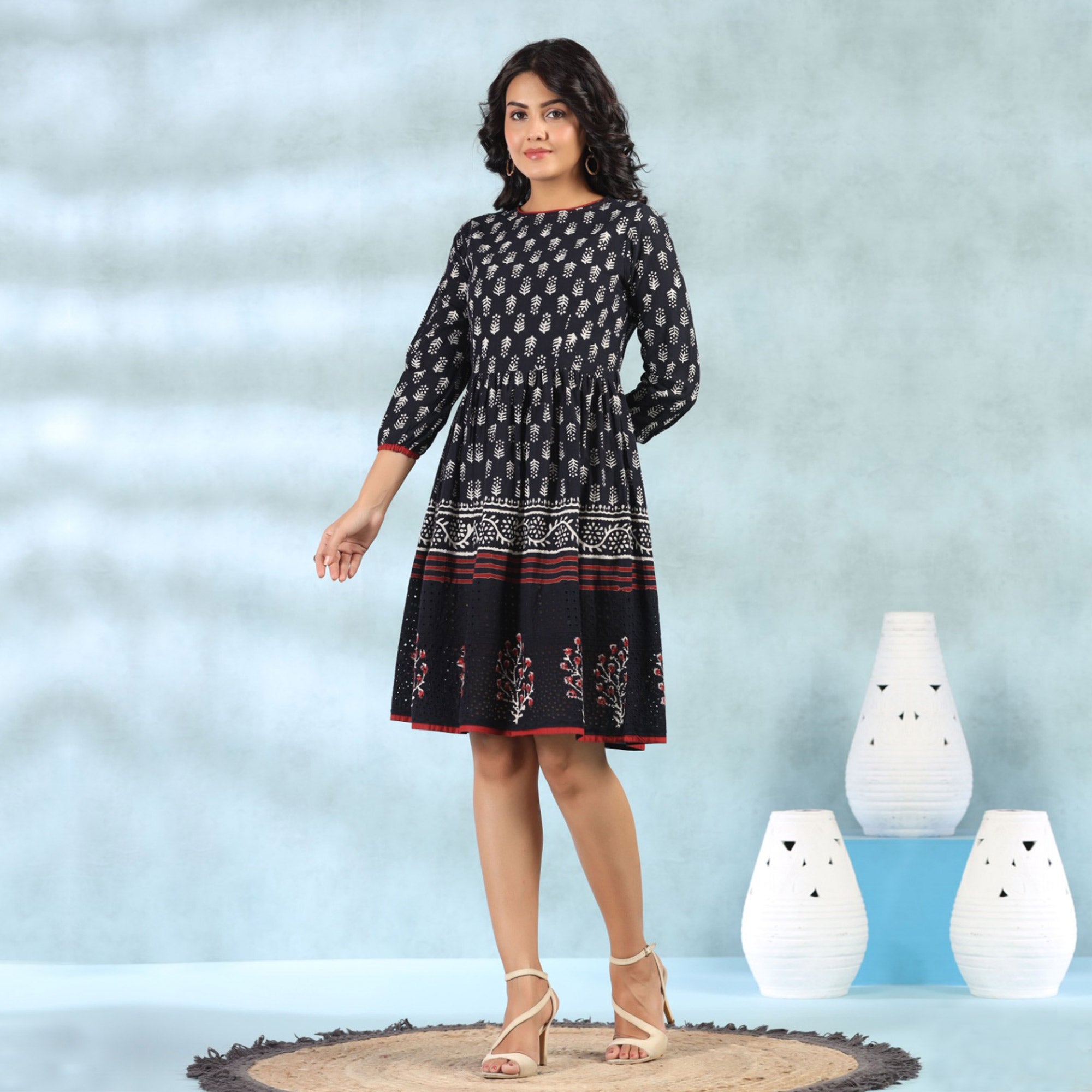 Black Floral Printed Pure Cotton Dress