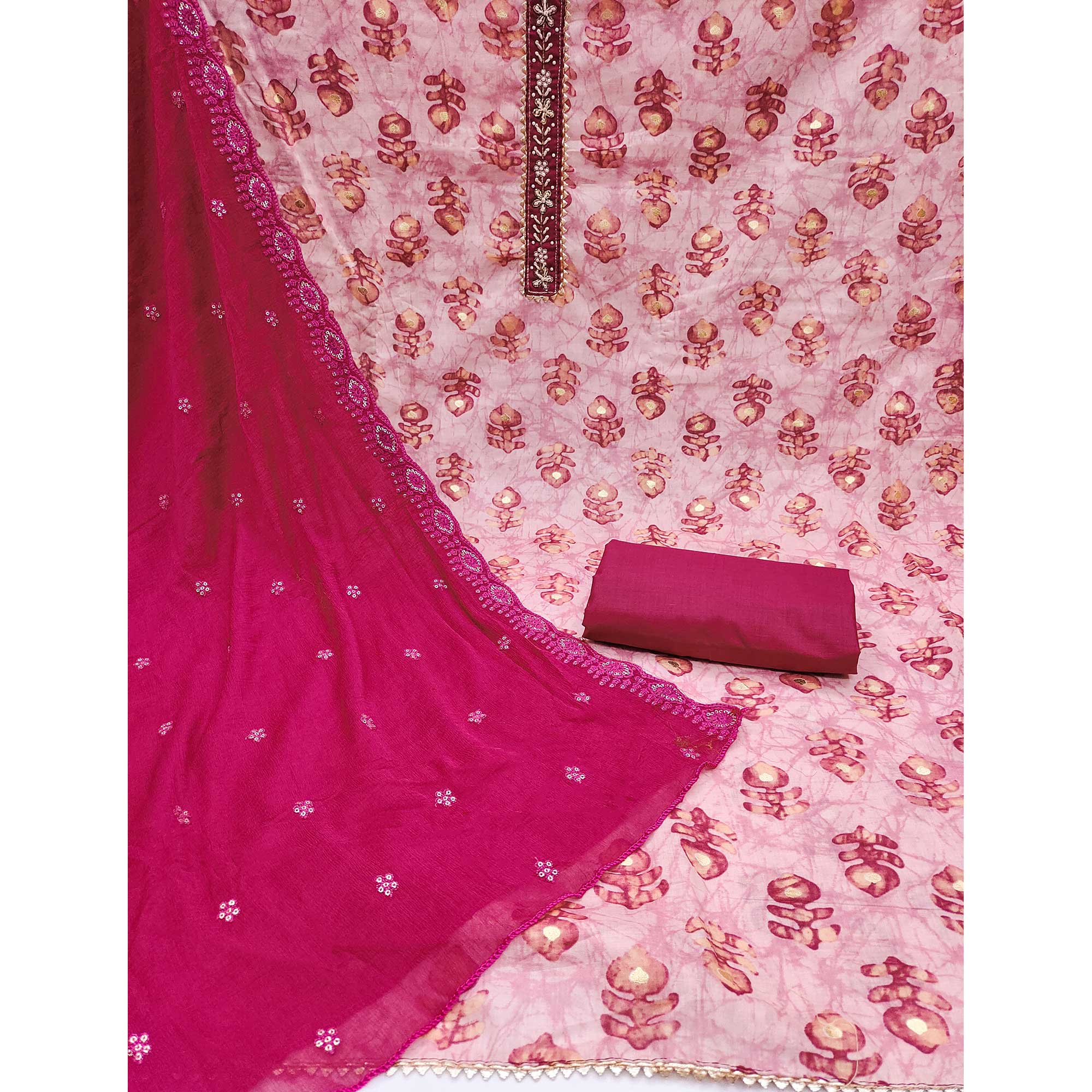 Peach Printed Pure Cotton Dress Material