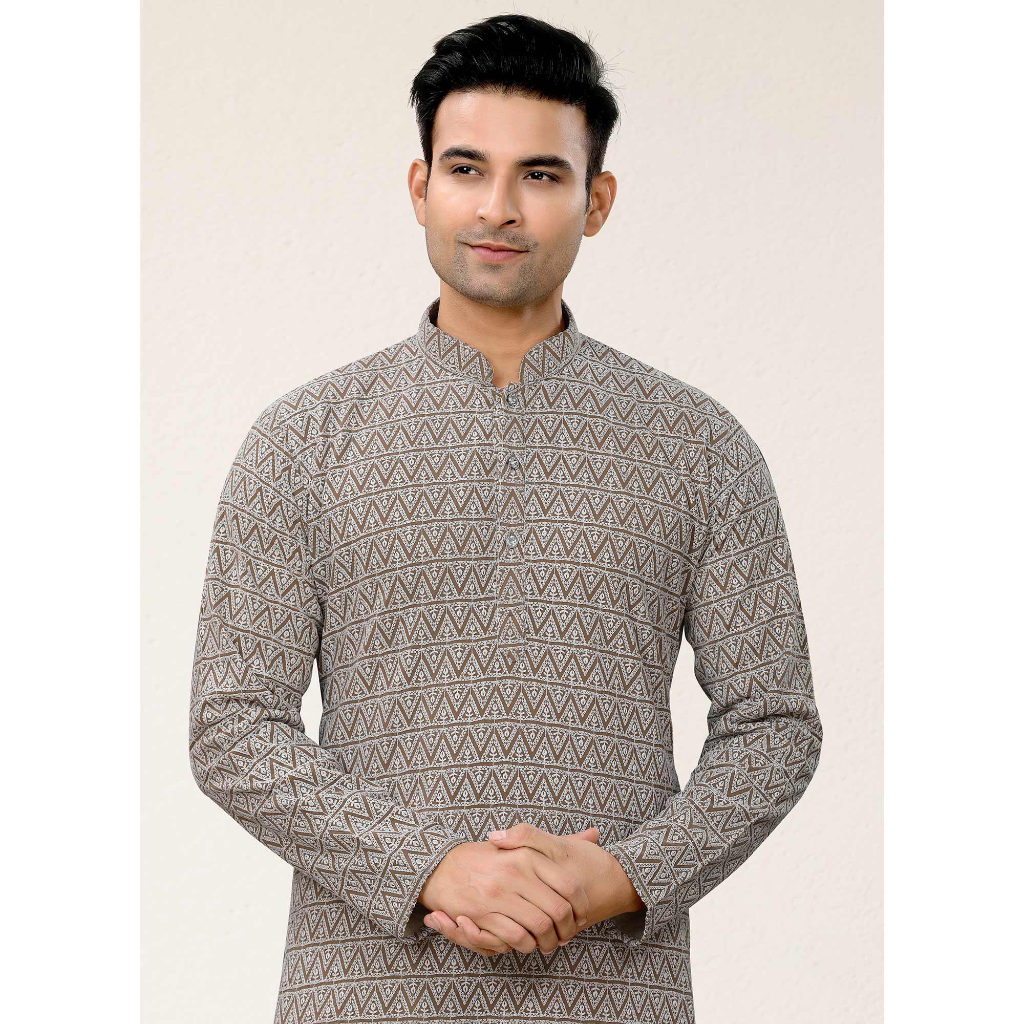 Brown Lucknowi Embroidered Georgette Kurta Pyjama Set