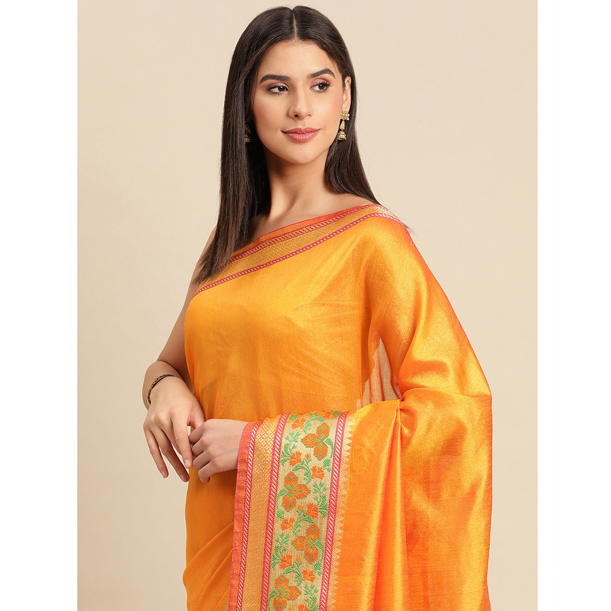 Yellow Woven Cotton Silk Saree