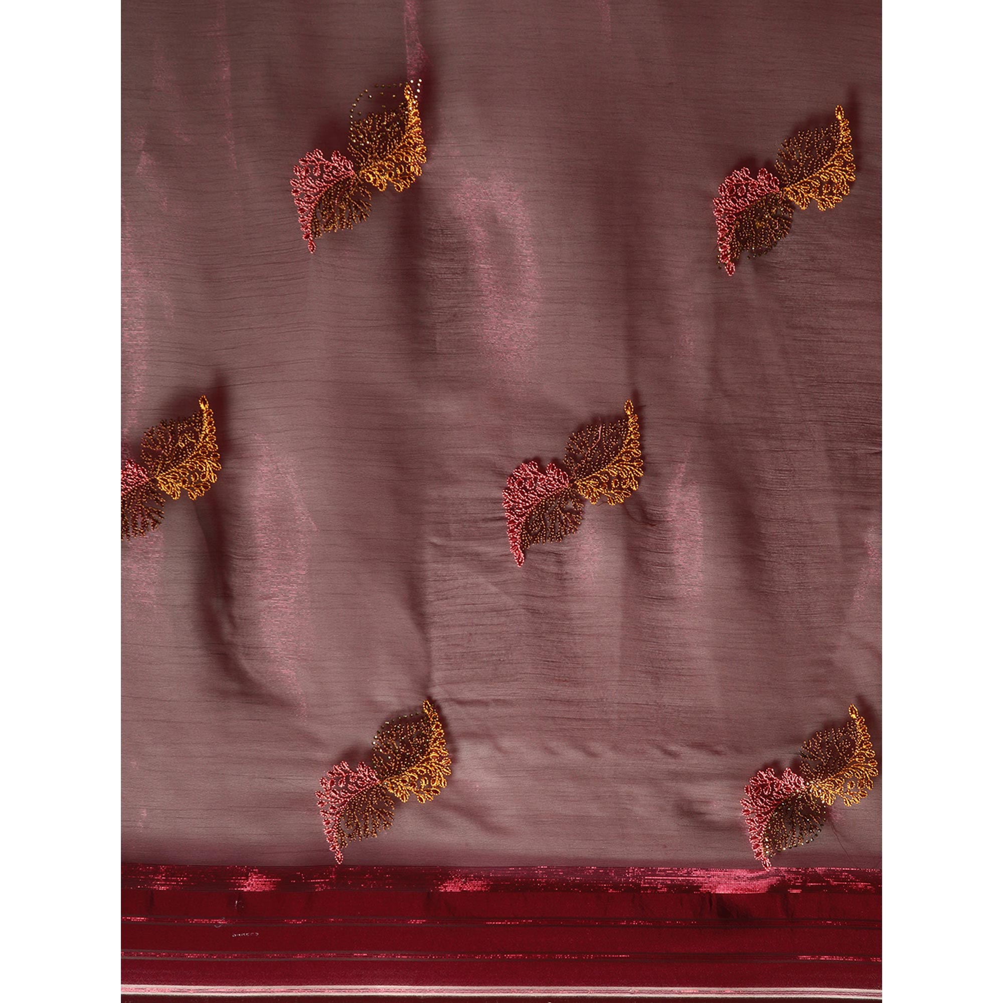 Wine Swarovski With Embroidery Work Chiffon Saree