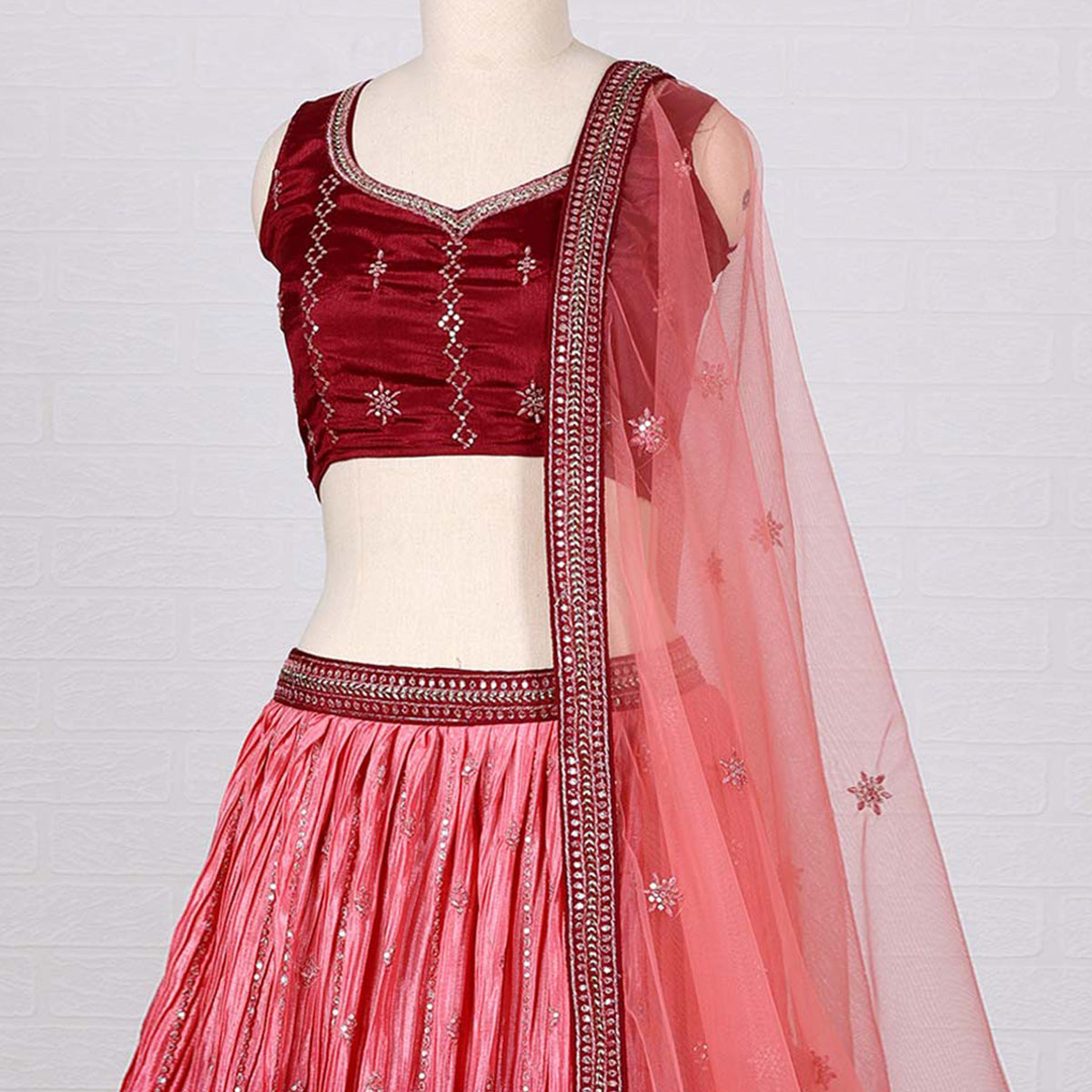 Pink Sequins Embroidered Satin Lehenga Choli