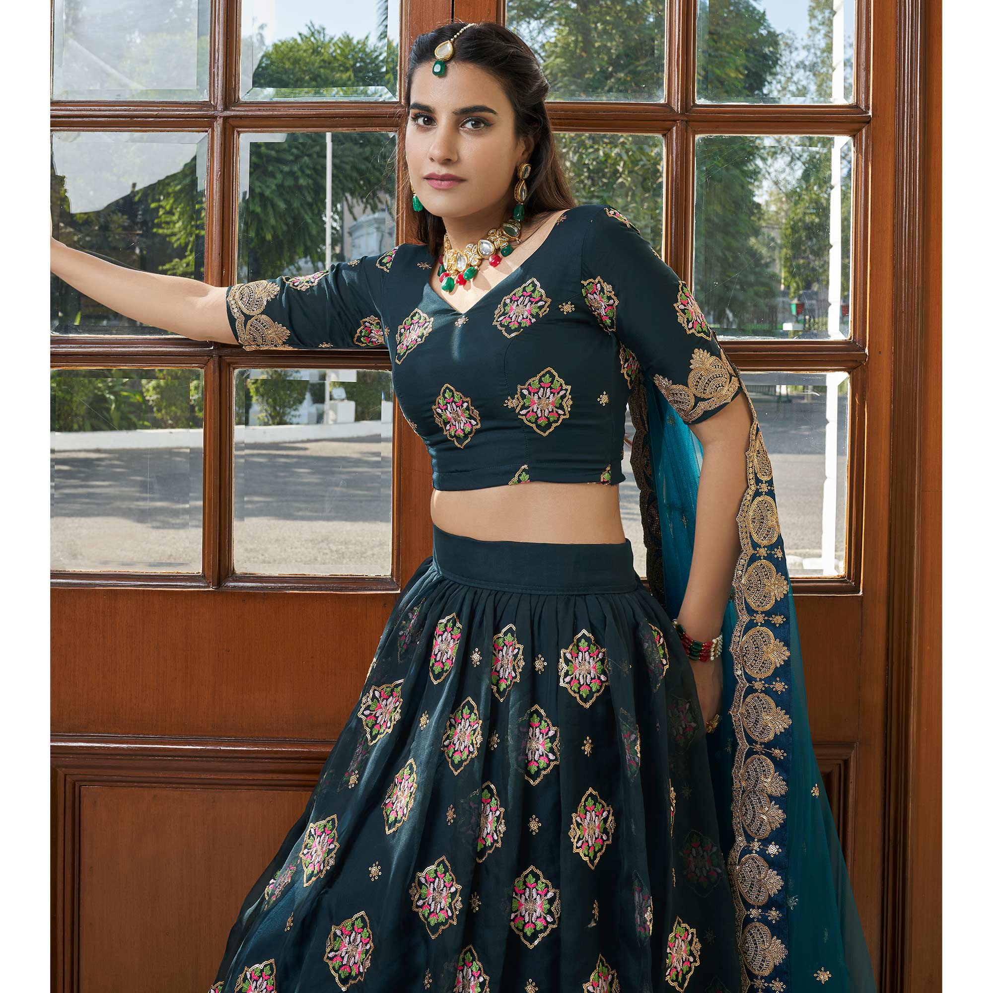 Morpich Sequins Embroidered Organza Lehenga Choli