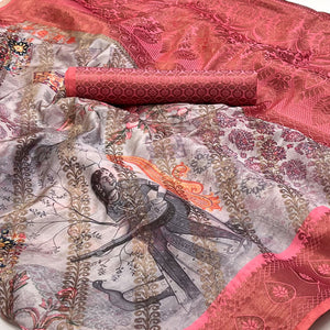 Grey Digital Printed Cotton Silk Saree