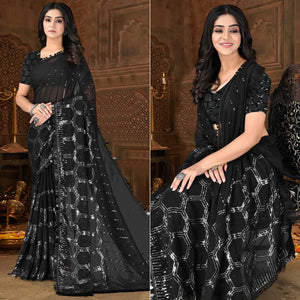 Black Sequins Embroidered Georgette Saree