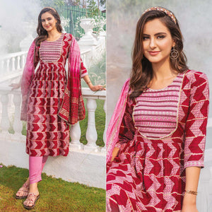 Pink Foil Printed Rayon Naira Cut Suit