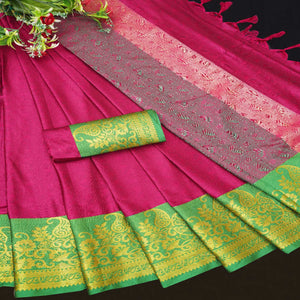 Pink Woven Cotton Silk Saree