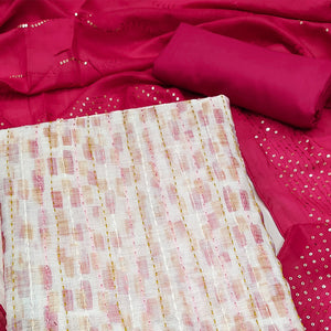 Off White Digital Printed With Embroidered Chanderi Dress Material