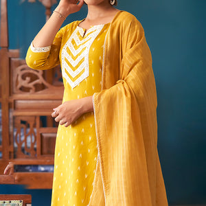Yellow Embroidered Pure Cotton Suit