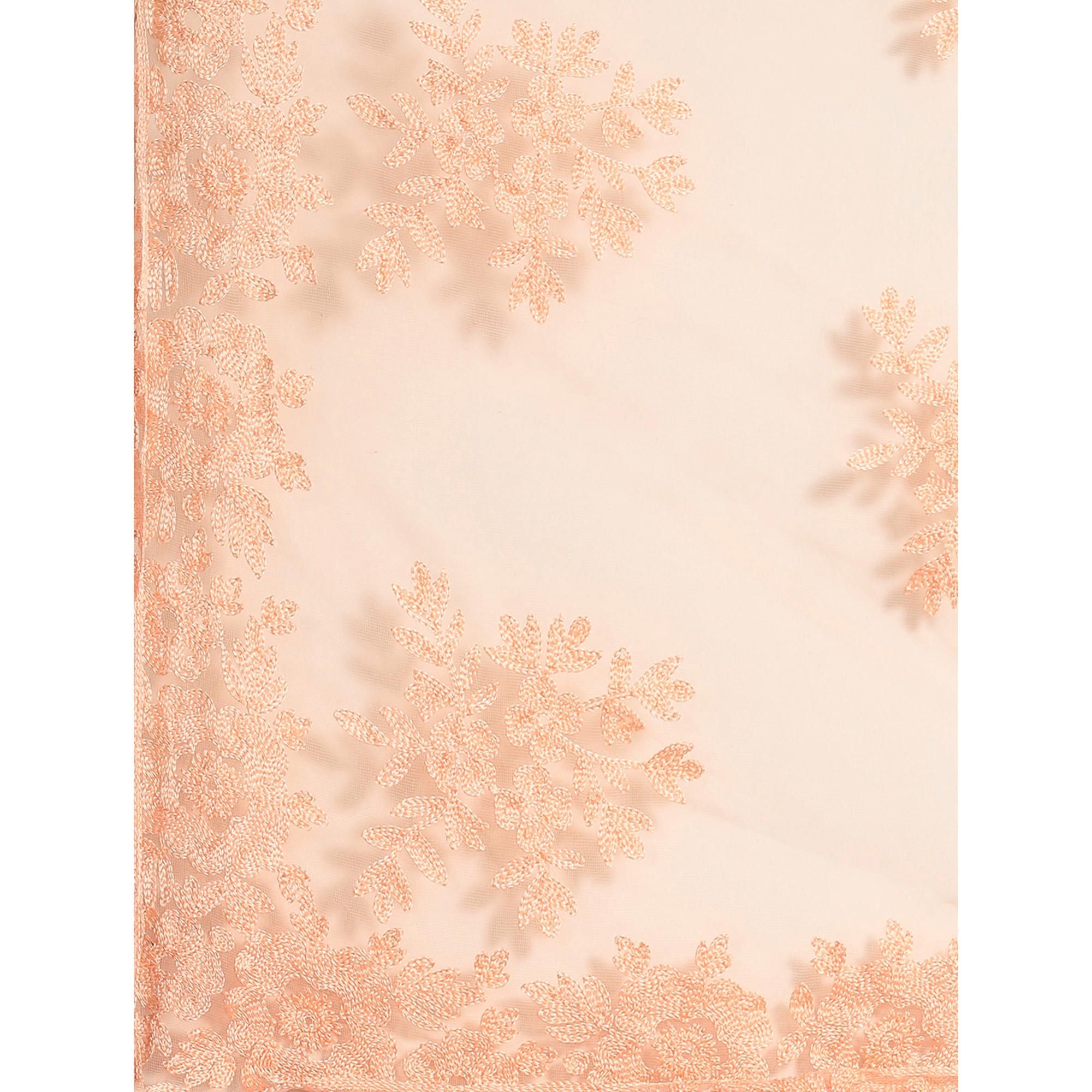 Peach Floral Embroidered Net Saree