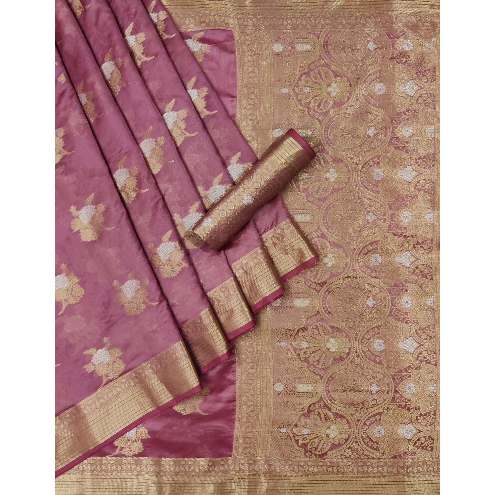 Pink Woven Organza Saree