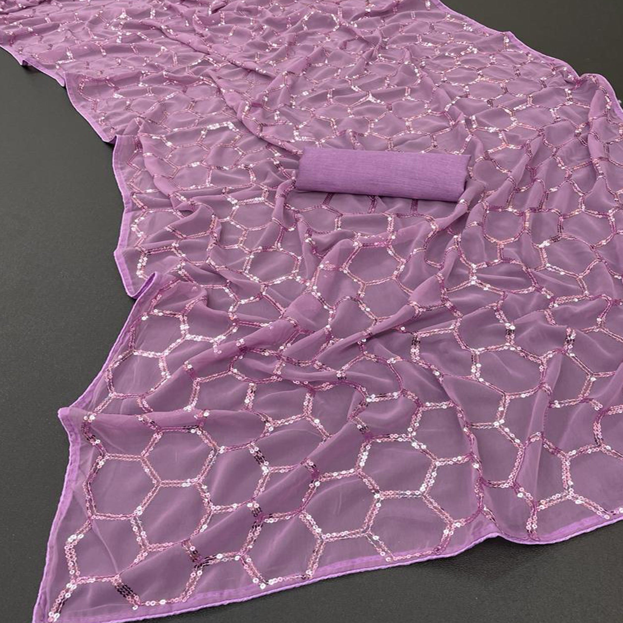 Purple Sequins Embroidered Georgette Saree