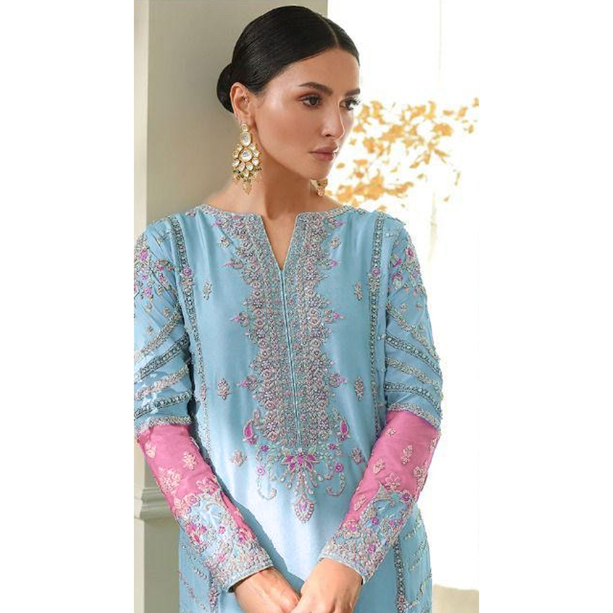 Blue Sequins Embroidered Georgette Pakistani Suit
