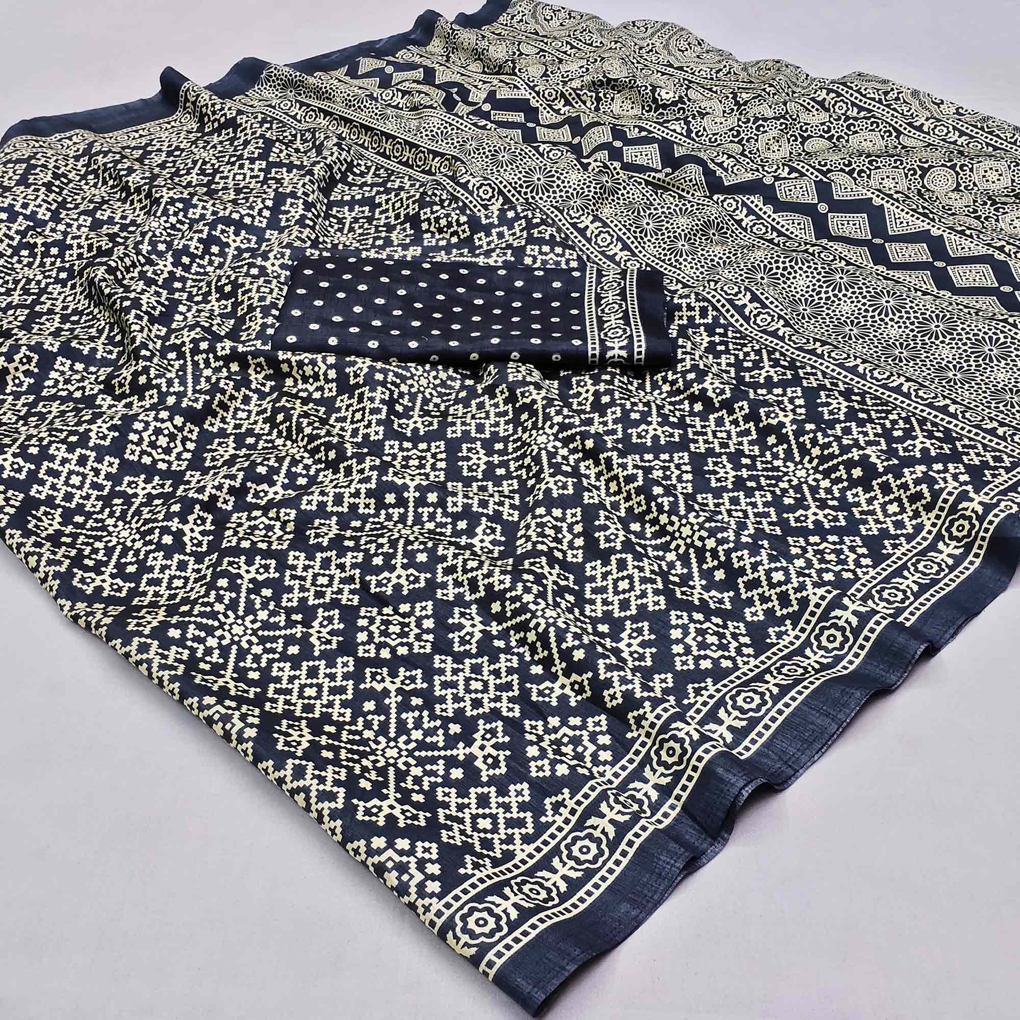 Black Printed Art Silk Saree