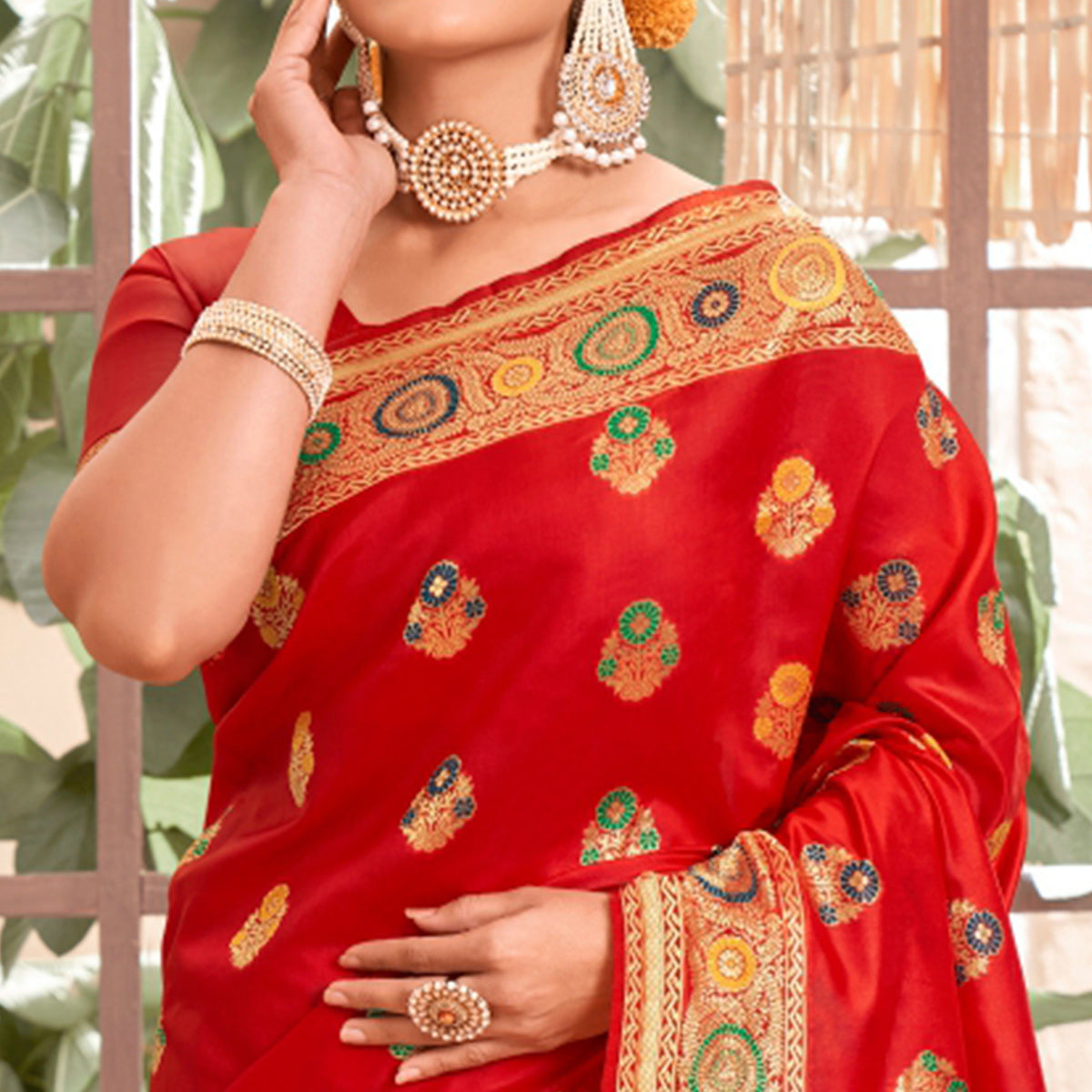 Red Woven Art Silk Saree
