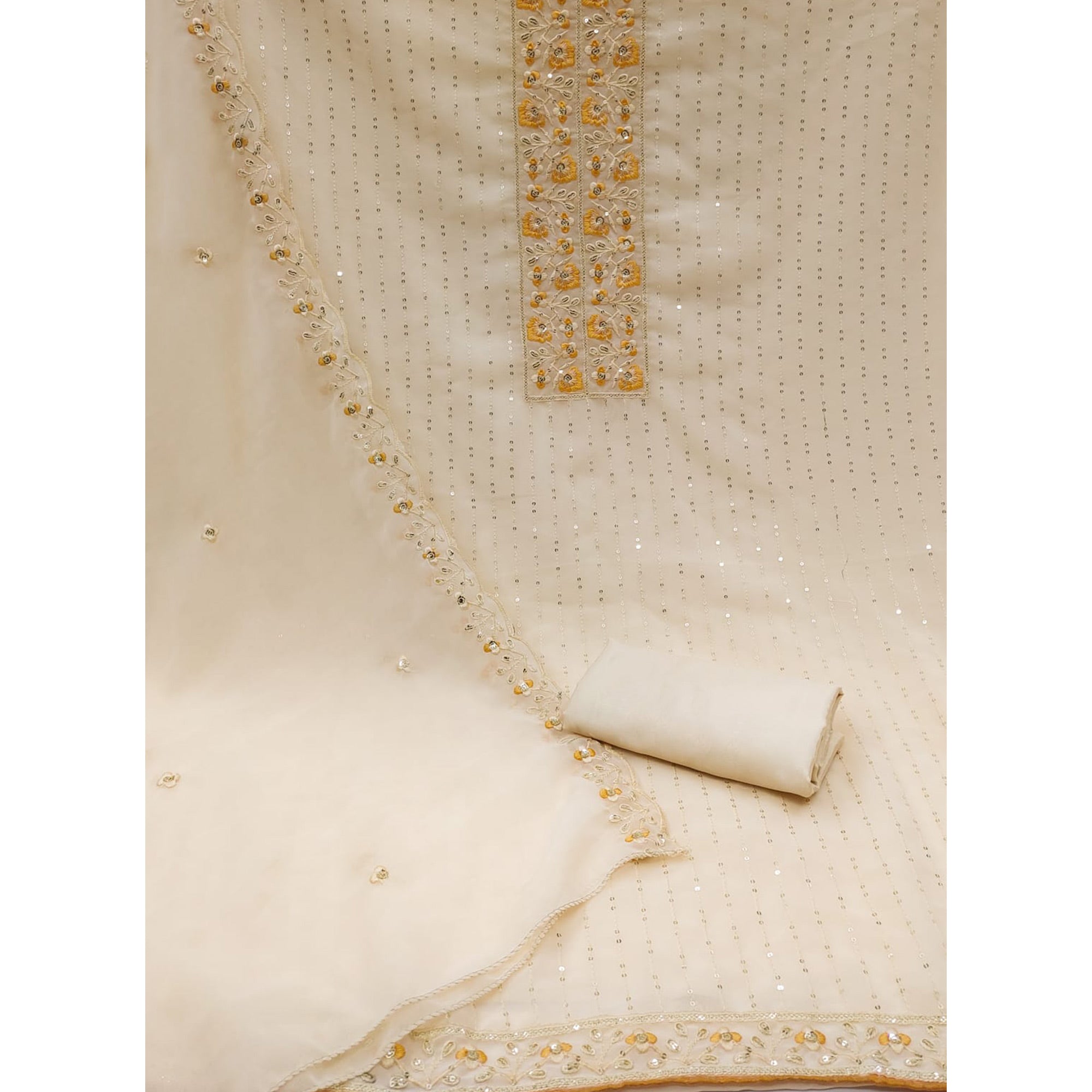 Light Chikoo Sequins Embroidered Georgette Dress Material