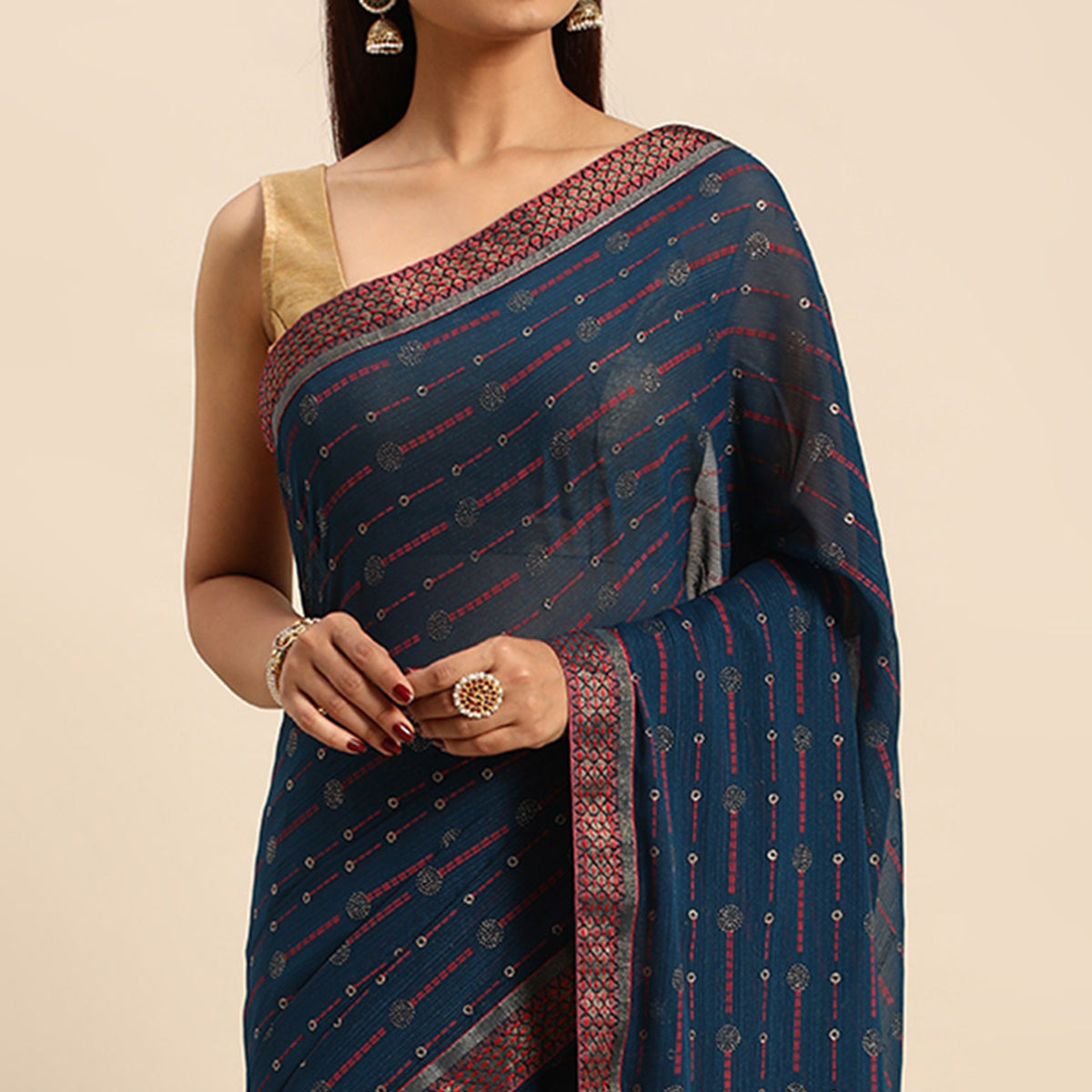 Blue Foil Printed Zomato Saree