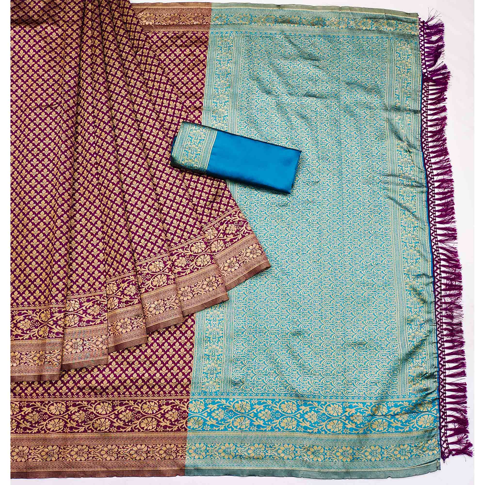 Purple Floral Woven Jacquard Saree