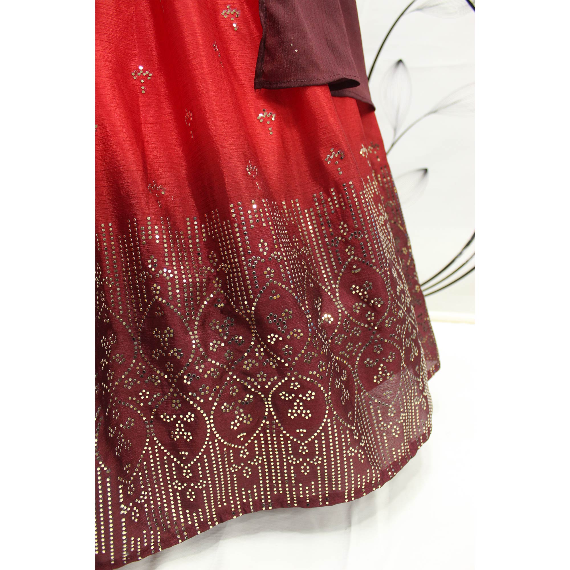 Orange & Wine Embellished Mirror Work Georgette Lehenga Choli