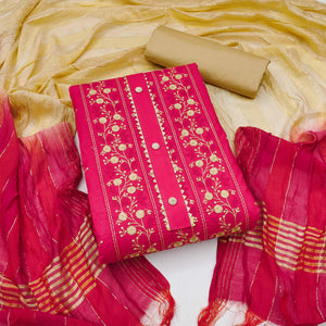 Pink Floral Embroidered Cotton Blend Dress Material