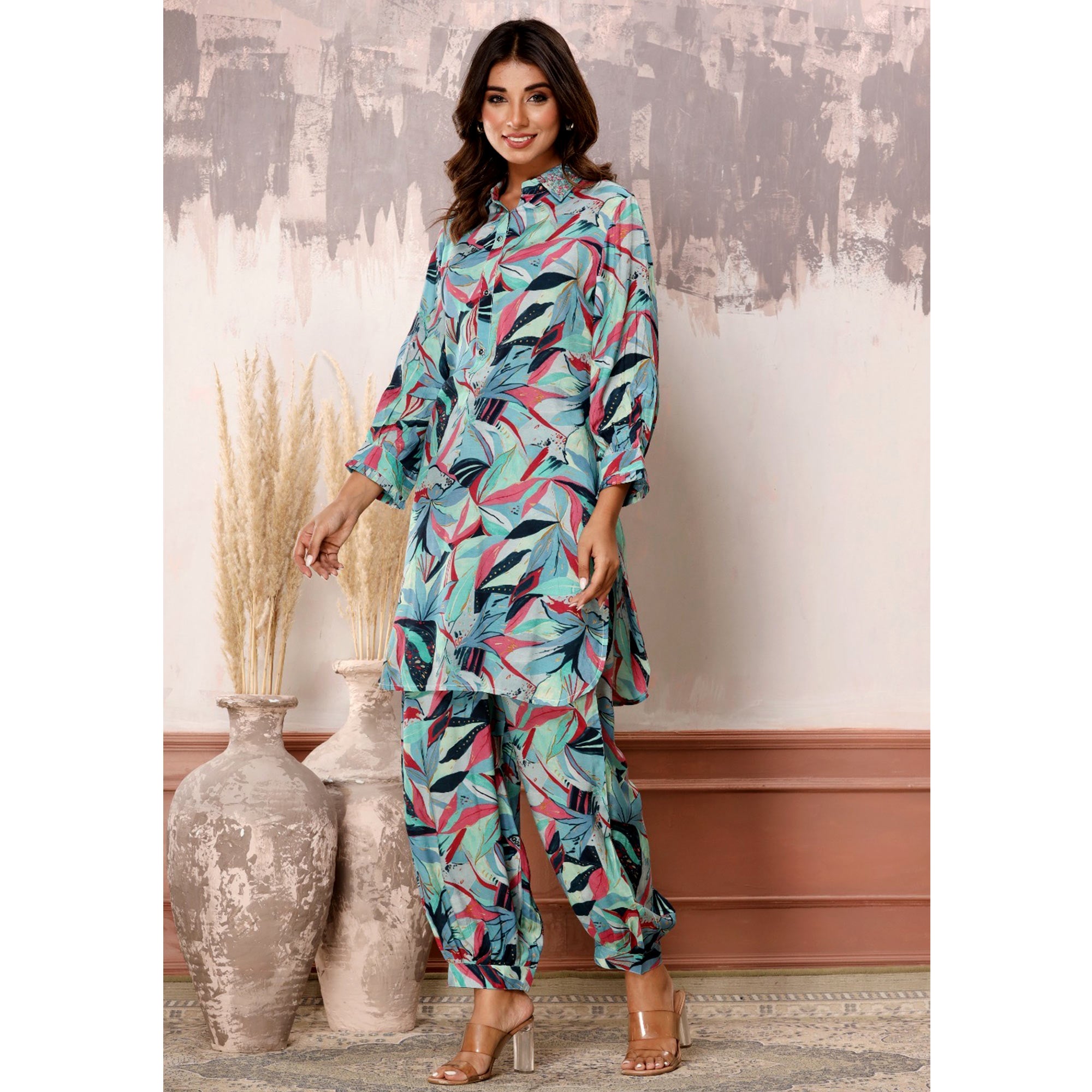 Multicolor Floral Printed Muslin Co Ord Set