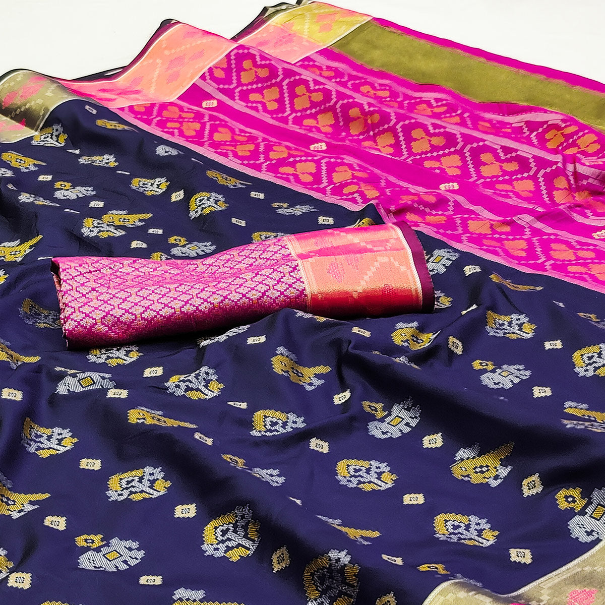 Navy Blue Woven Jacquard Patola Saree