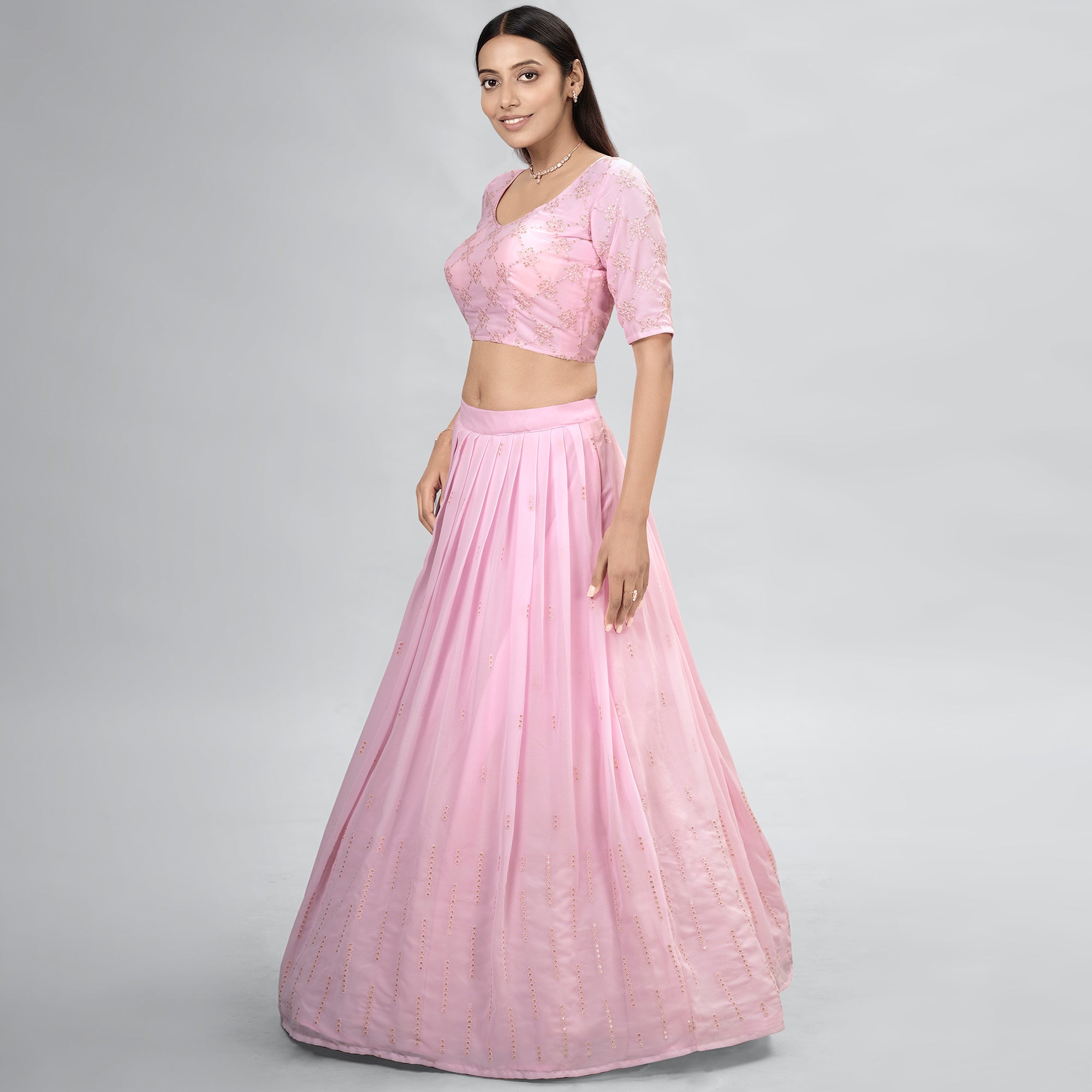 Pink Embroidered Georgette Lehenga Choli