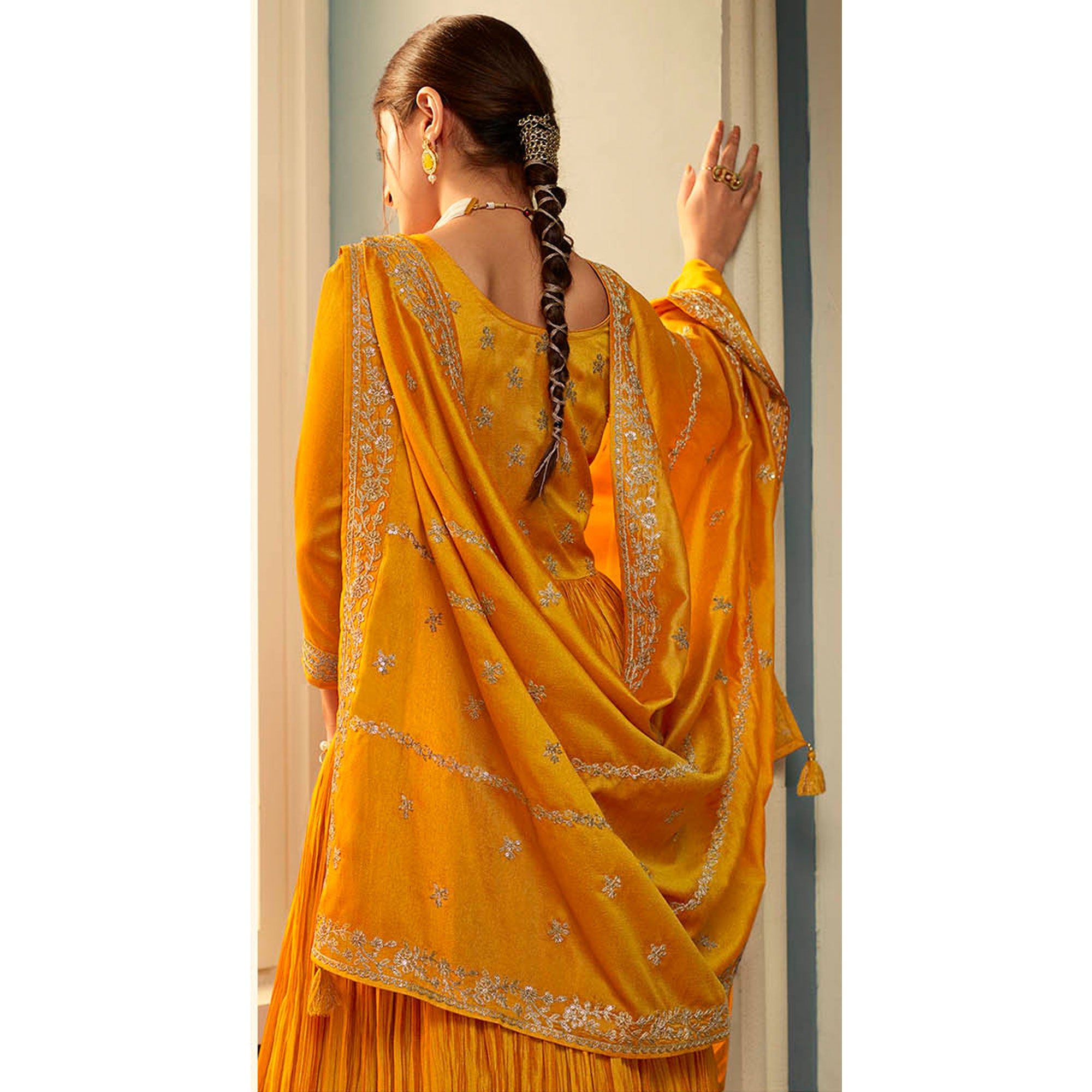 Mustard Embroidered Georgette Gown