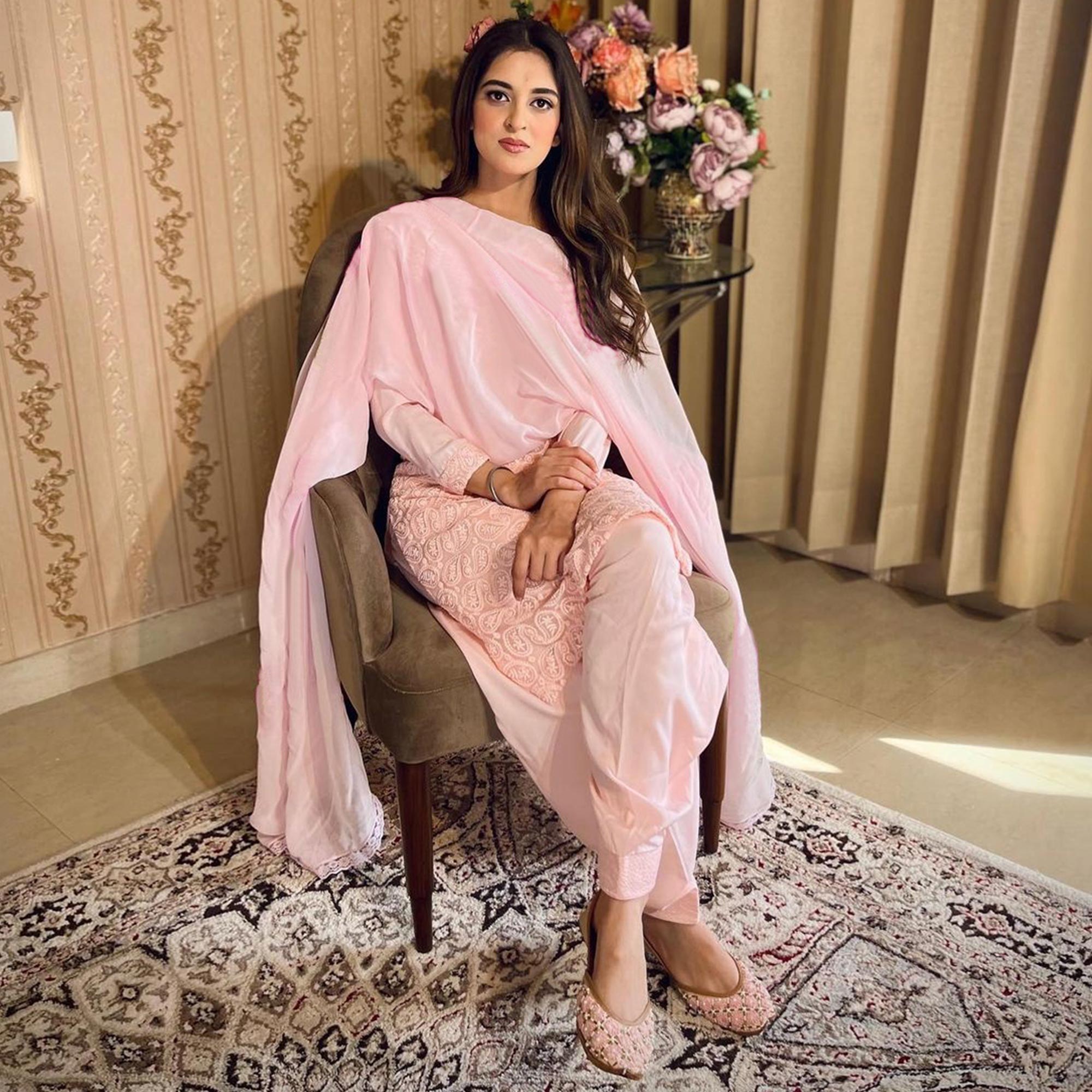 Pink Lucknowi Chikankari Work Georgette Salwar Suit