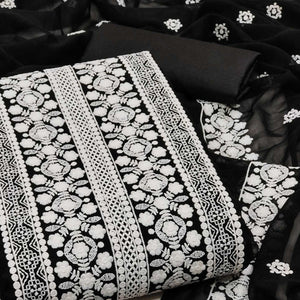 Black Lucknowi Embroidered Georgette Dress Material