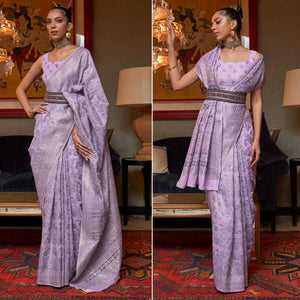 Purple Floral Woven Modal Saree With Tassels