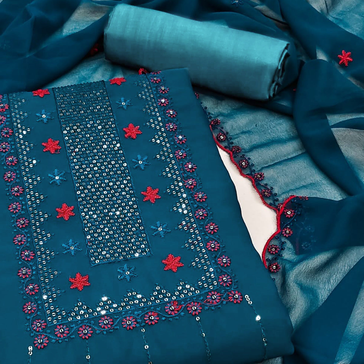 Morpich Sequins Embroidered Georgette Dress Material