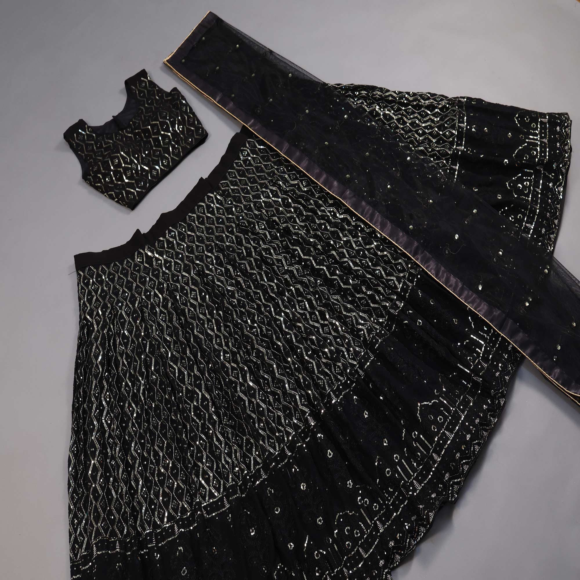 Black Sequins Embroidered Georgette Lehenga Choli