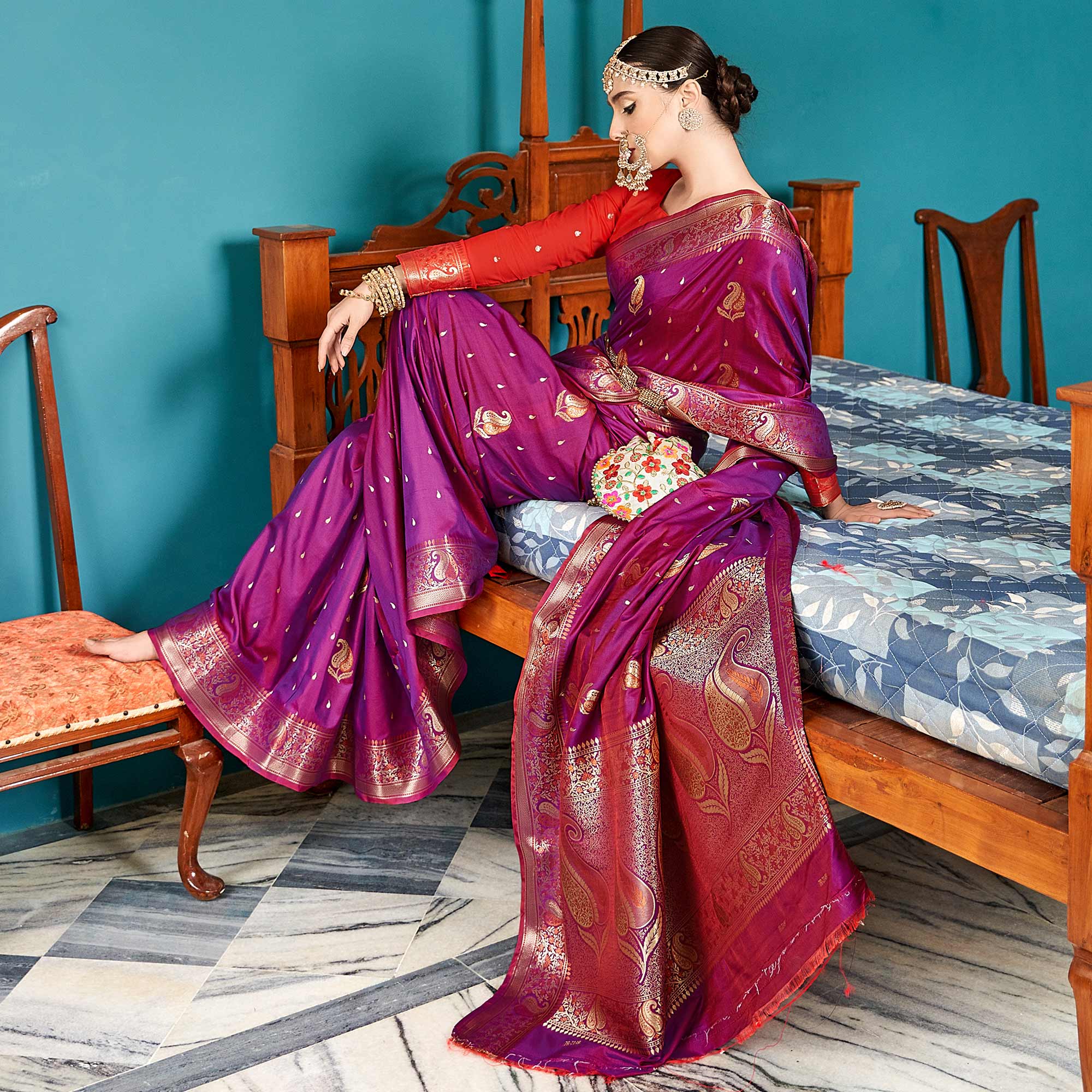 Purple Woven Banarasi Silk Saree