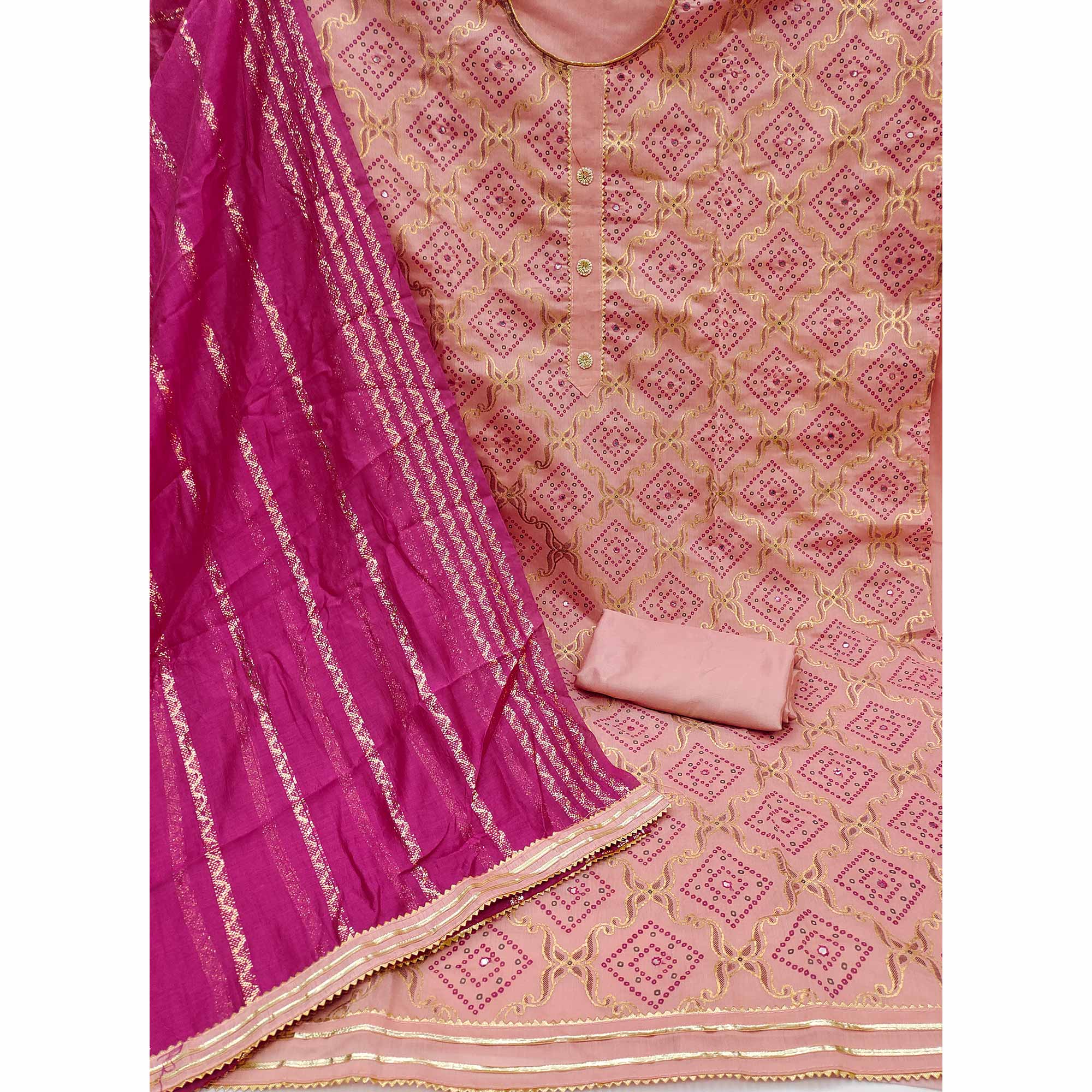 Pink Embroidered Chanderi Dress Material
