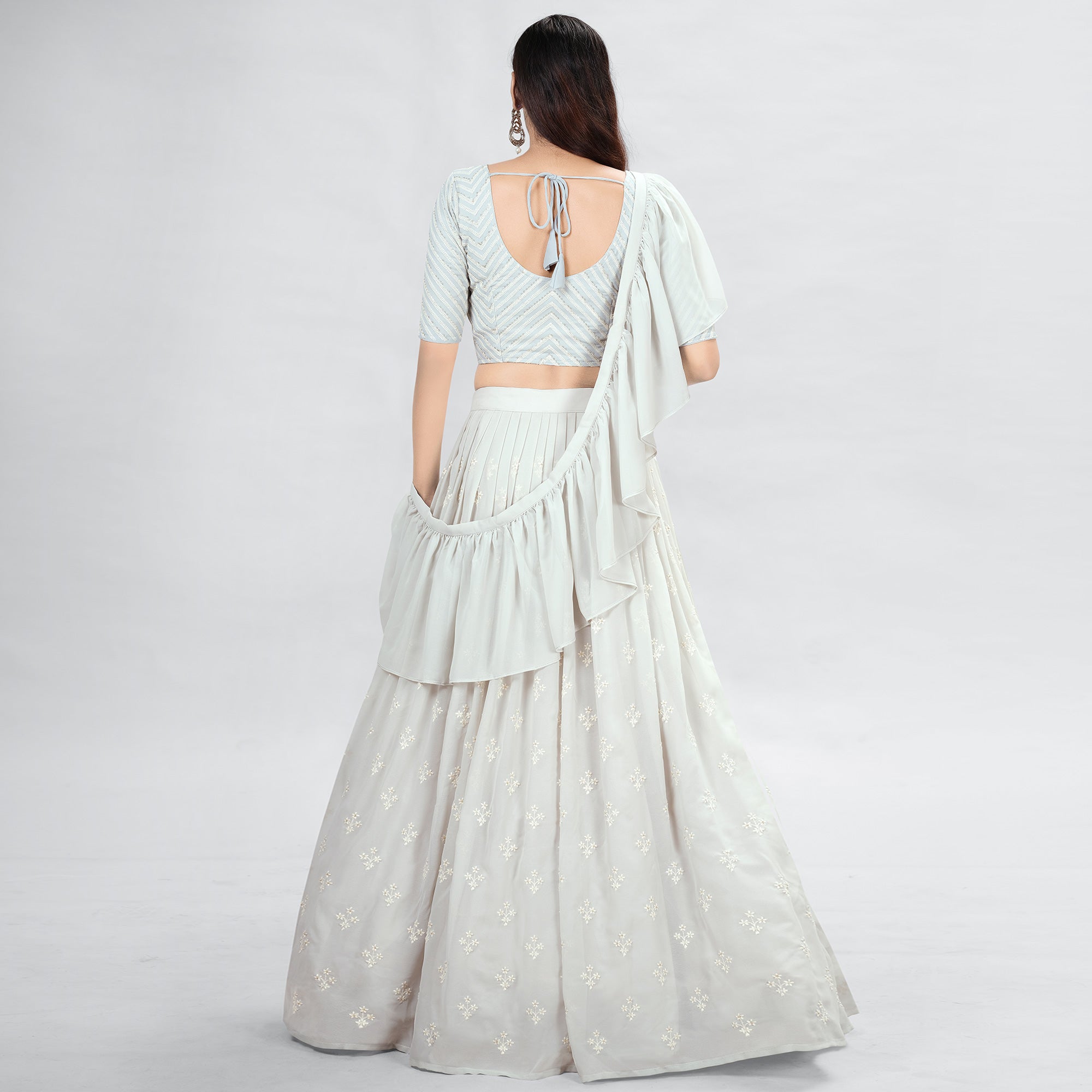 Grey Embroidered Georgette Lehenga Choli