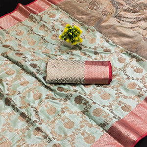 Sea Green Floral Woven Kanjivaram Silk Saree