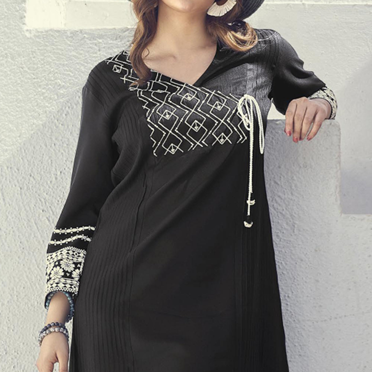 Black Embroidered Rayon Tunic