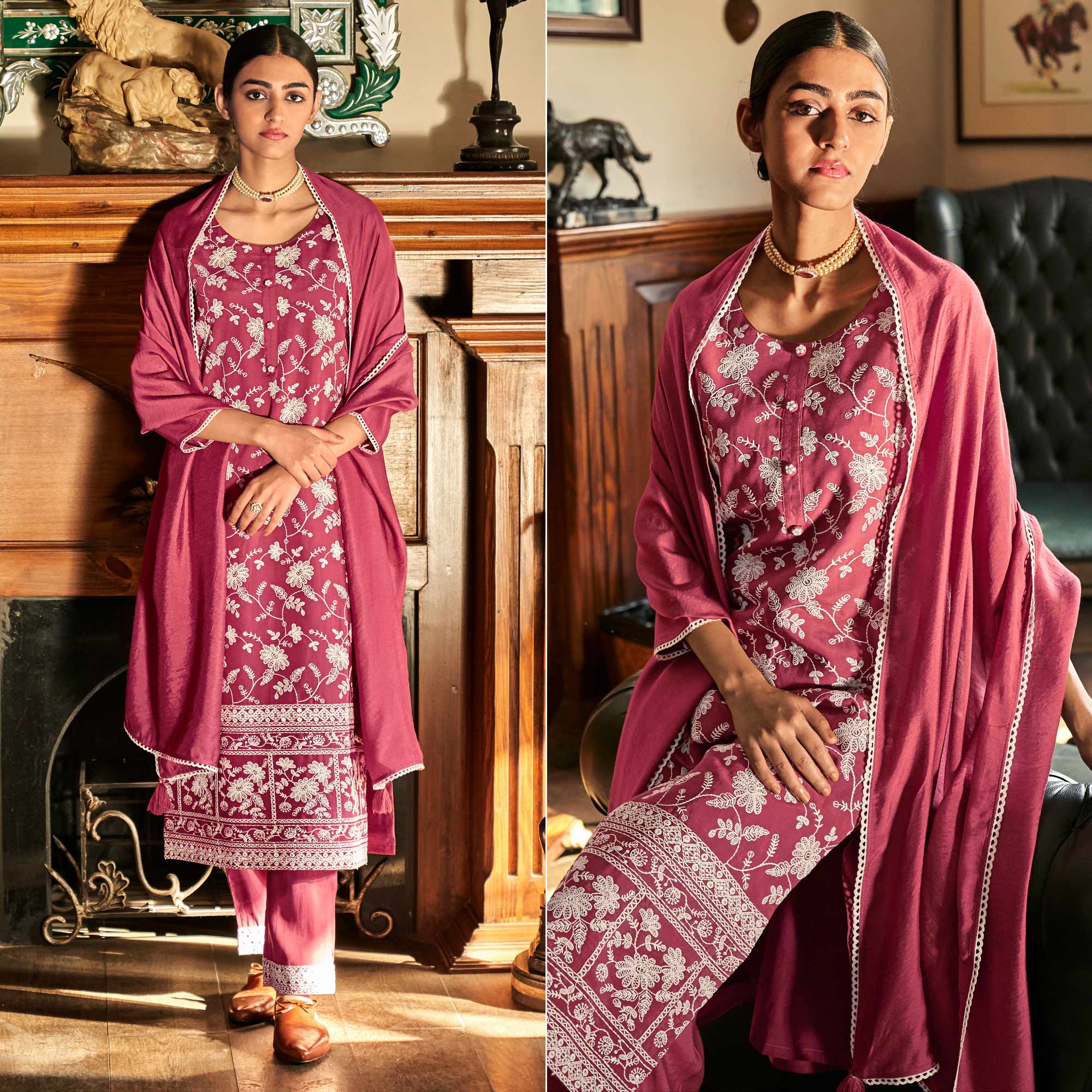 Pink Lucknowi Embroidered Modal Salwar Suit