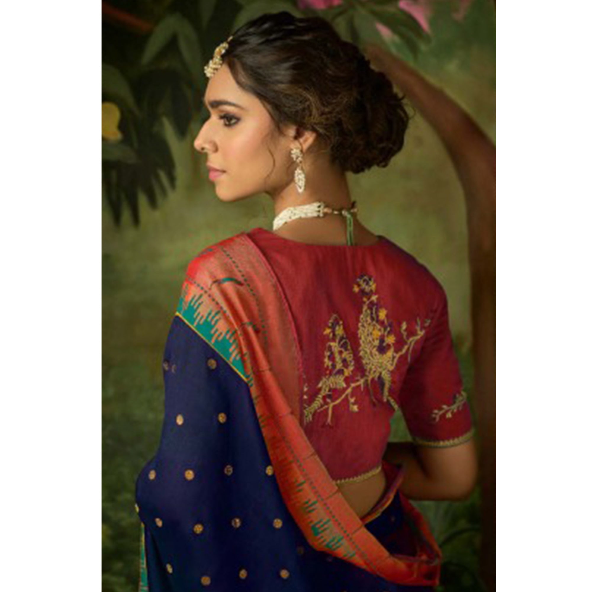 Navy Blue Woven Paithani Brasso Saree With Tassels