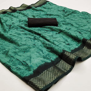 Turquoise Printed Art Silk Saree
