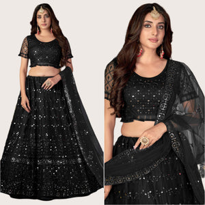 Black Sequins Embroidered Net Lehenga Choli