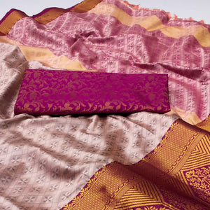 Baby Pink Woven Cotton Silk Saree With Tassels