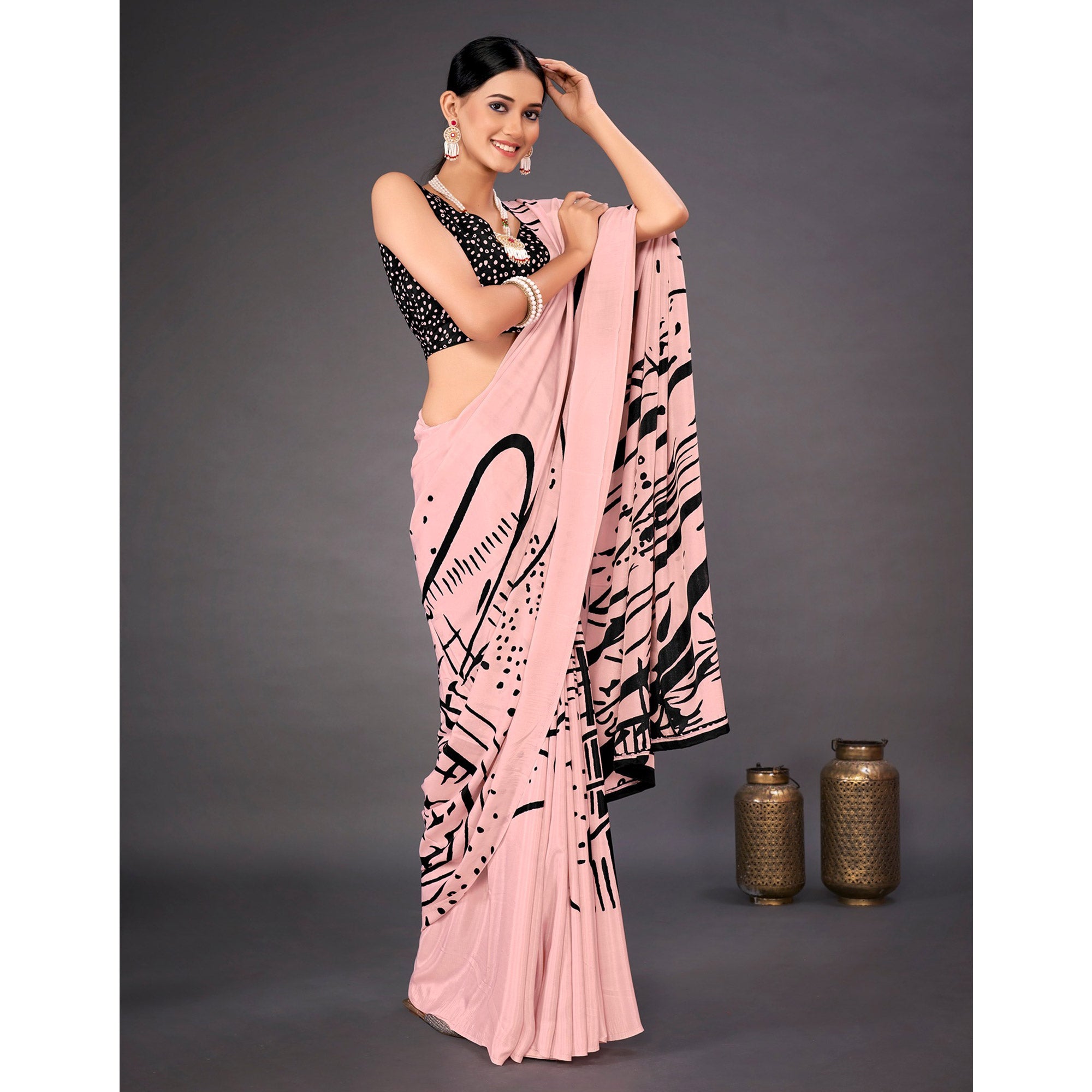 Pink Digital Printed Crepe Saree