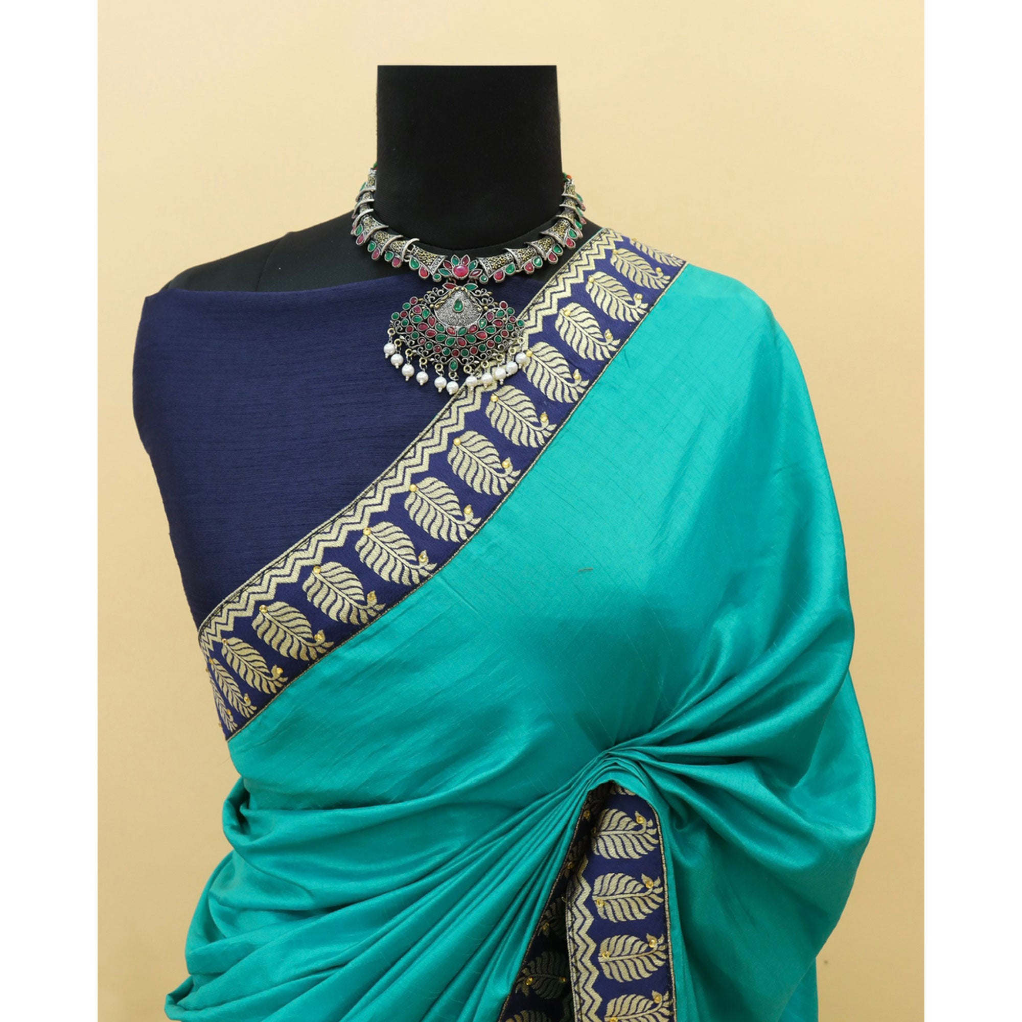 Sea Blue Woven With Stone Work Art Silk Saree