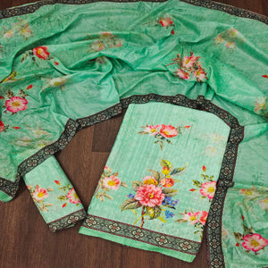 Green Floral Digital Printed Muslin Dress Material
