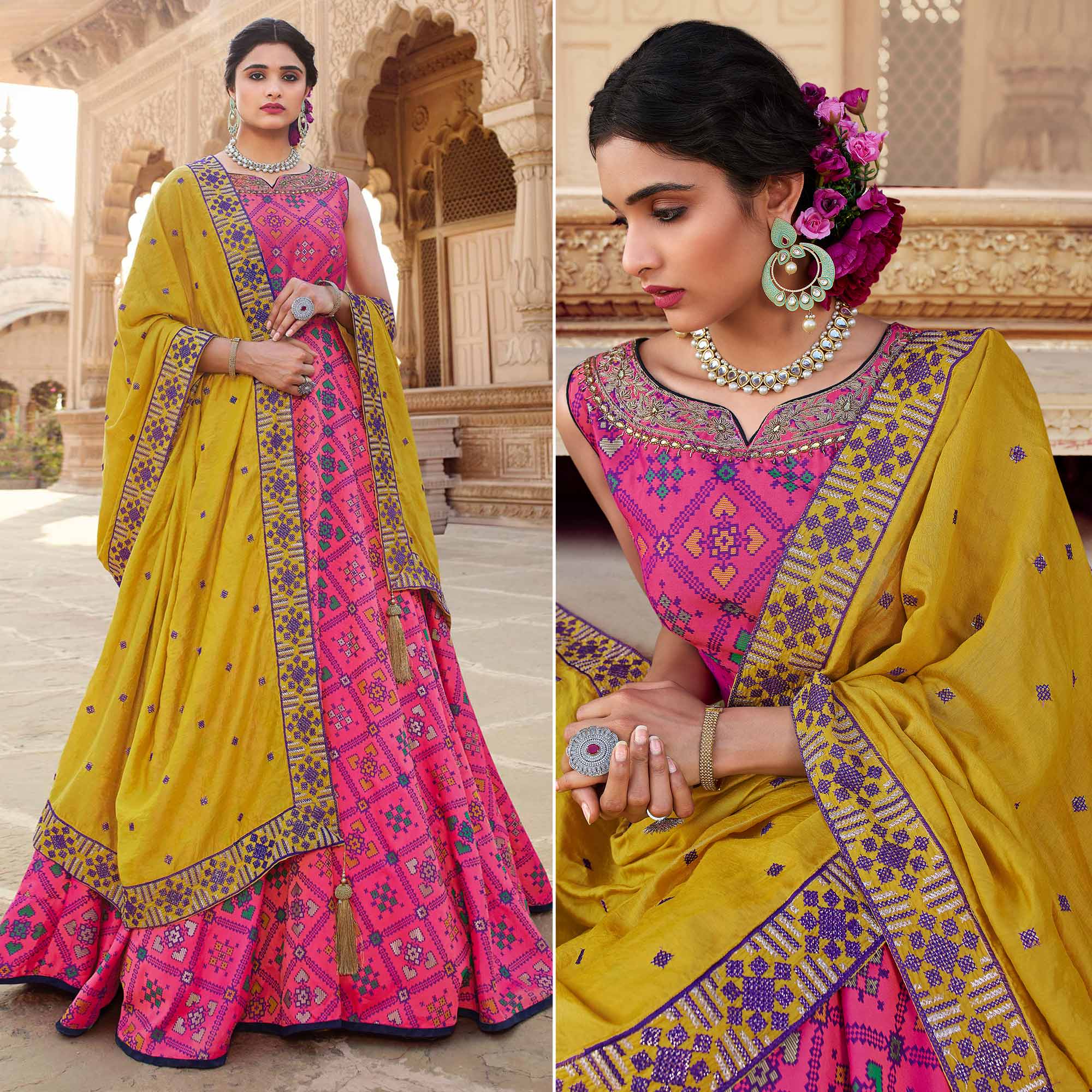 Pink Woven With Handwork Jacquard Gown